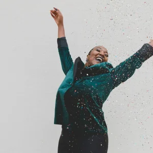 A woman celebrating